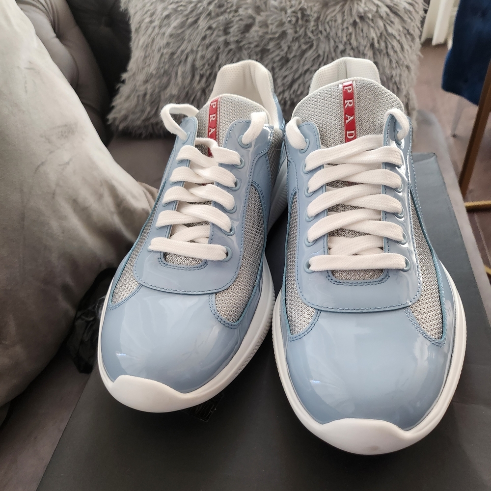Prada Men's Sneakers in Sky Blue and Gray - Picture 2 of 10